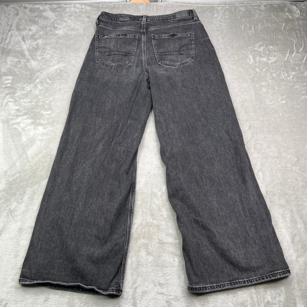 American Eagle Jeans Womens 6 Short Black Super High-Rise Baggy Wide Leg Grunge - Picture 2 of 15